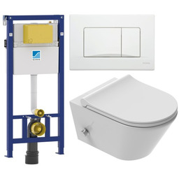 ZESTAW : Stelaż + przycisk biały Schwab+ Miska WC z funkcją bidetu, Tornado z baterią ciepła zimna /woda +deska duroplast slim soft close, biała Viba Azul