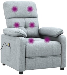 vidaXL Fotel masujący, jasnoszary, obity tkaniną