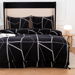 Pościel dwustronna z MIKROFIBRY-MIŚ czarna w szary wzór geometryczny PEK-115