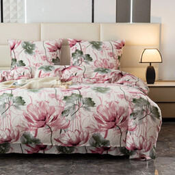 Pościel dwustronna z MIKROFIBRY-MIŚ biała w różowe kwiaty PEK-116