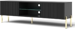 Szafka RTV Oslo czarna 135 cm ryflowany front, złote nóżki, nowoczesna, pod telewizor, nowoczesna, na wysokich nóżkach, stylowa