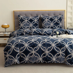 Pościel dwustronna z MIKROFIBRY-MIŚ niebieska w szary wzór geometryczny PEK-120