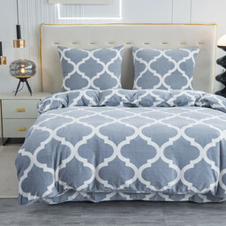 Pościel dwustronna z MIKROFIBRY-MIŚ szara w biały wzór w koniczynę marokańską PEK-122