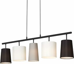 Briloner Leuchten lampa wisząca, lampa wisząca 5-punktowa, 5 x E14, abażur tekstylny czarny, biały, szary, wzór firmy Kare