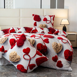 Pościel dwustronna z MIKROFIBRY-MIŚ szara w czerwone serca PEK-124