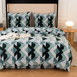 Pościel dwustronna z MIKROFIBRY-MIŚ w czarno-szaro-zielony wzór geometryczny PEK-127