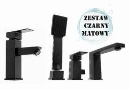TERZO zestaw Bateria Wannowa 3 Otworowa + umywalkowa CZARNA