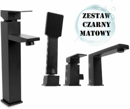 TERZO zestaw Bateria Wannowa 3 Otworowa + umywalkowa nablatowa CZARNA