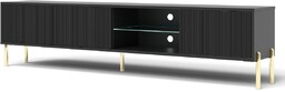Szafka RTV Oslo czarna 175 cm ryflowany front, złote nóżki, nowoczesna