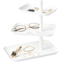 Yamazaki Home 4724 3-poziomowa taca na akcesoria - uchwyt na biżuterię i organizer do przechowywania, jeden rozmiar, biały