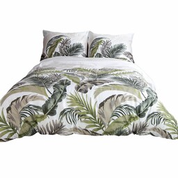Darymex Pościel satynowa 140x200 1533/1 Liście biała zielona Satynlove