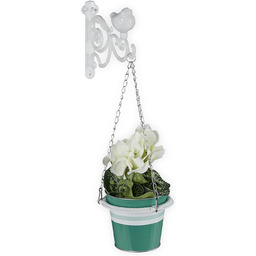 Relaxdays Uchwyt ścienny na kwietnik, styl vintage, Ø 12 cm, metalowy uchwyt na kwiaty, biały, żeliwny