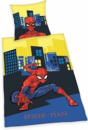 Herding Zestaw pościeli Spiderman, poszewka na poduszkę 80 x 80 cm, poszwa na kołdrę 135 x 200 cm, z lekko poruszającym się zamkiem błyskawicznym, bawełna