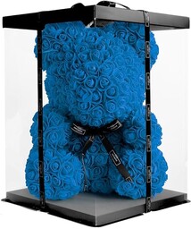 Infinity  różany miś 40 cm, z pudełkiem i ponad 600 ręcznie oklejonymi, wiecznymi różami o zapachu  prezent dla kobiet, na urodziny lub rocznicę (róże miś niebieski, 40 cm)