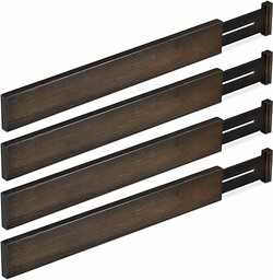 Relaxdays Przegrody do szuflad, 4-częściowy zestaw przedziałów sklepowych, regulowane w zakresie 46-56 cm, przegrody do szuflad kuchennych, bambusowe, ciemnobrązowe