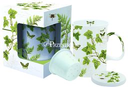 KUBEK z PORCELANOWYM ZAPARZACZEM I POKRYWKĄ - IVY Bluszcz i Paproć (316 IVIE)