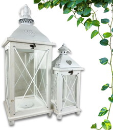 Lampion latarnia drewniana komplet 2 szt biel 58/39cm 23AW0239 WHITE