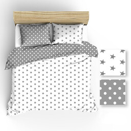 Extrapościel Pościel bawełniana 160x200 R009 szara biała gwiazdki grochy 126N 45N