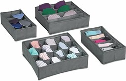 Relaxdays Organizer na bieliznę, 4-częściowy zestaw szuflad system porządkowania szafa na ubrania, na skarpety, biustonosze, majtki, jasnoszary
