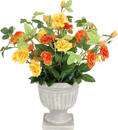 Sztuczne Róże W Pucharze - Ozdoba Na Grób, Bukiet Róż, Dekoracyjne Główki, Plastikowe Jak Prawdziwe Jedwabne Kwiaty