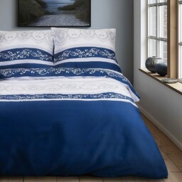 Darymex Pościel satynowa 180x200 1542/1 biała niebieska paski ornamenty Satynlove