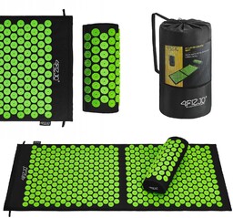 Duża mata do akupresury z poduszką 110x42 czarno-zielona