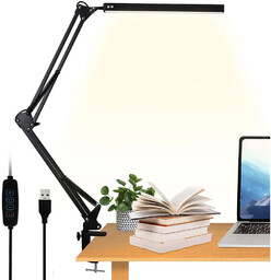 Lampa lampka biurkowa LED Kreślarska USB Alogy z regulowanym długim ramieniem do blatu biurka Czarna