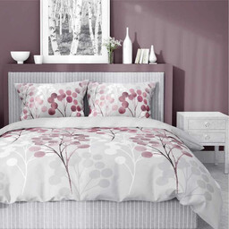 Pościel z satyny bawełnianej w fioletowe gałązki SJB-627