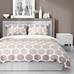 Pościel z satyny bawełnianej beżowa w koła SJB-630