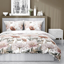 Pościel z satyny bawełnianej biała w polne kwiaty SJB-632