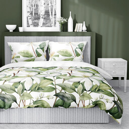 Pościel z satyny bawełnianej biała w białe kwiaty SJB-635