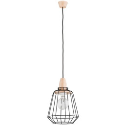 Druciana lampa kratka PEKA czarna/drewno śr. 24cm