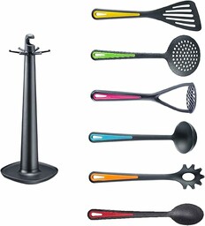 Westmark Przybory Kuchenne, Obrotowy, Kolorowy Stojak, Tłuczek do Ziemniaków, Łyżka do Warzyw, Łyżka do Spaghetti, Chochla do Zupy, Łyżka Cedzakowa i Łopatka, Wielokolorowe, 7 Szt.