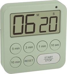 TFA Dostmann Cyfrowy timer do uprawiania sportu/kuchni/nauki, 38.2056, ze stoperem, magnetyczny, z 3 poziomami głośności, szybki wybór, duży wyświetlacz, wizualne światło ostrzegawcze LED, zegar na