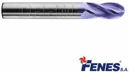 FENES Frez trzpieniowy do metalu 7 mm 2-ostrzowy długi z czołem kulistym chwyt walcowy DIN6527-LR VHM TiAIN 0641-512-911-340