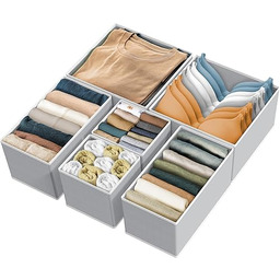 Simple Houseware Składane pudełko do przechowywania tkanin, szafa, komoda, przegroda, organizer, kosze na bieliznę, biustonosze, szare (zestaw 6 szt.)