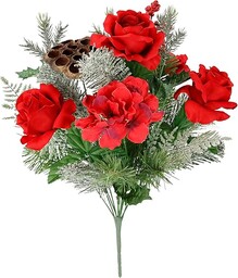 Sztuczne kwiaty, bukiet róż, hortensje, 45 cm, jodła, gałązki dekoracyjne, sztuczne kwiaty bożonarodzeniowe, bukiet X''Mas, dekoracja bożonarodzeniowa, kwiaty, dekoracja kwiatowa, elementy środkowe,