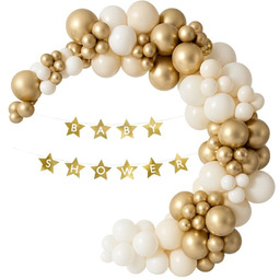 Zestaw dekoracji girlanda balonowa baner Baby Shower beżowo złoty