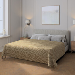 Pled narzuta 220x260cm, kawowe wzory na beżowym tle, 220 x 260 cm, Cosy Home