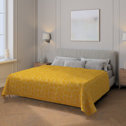 Pled narzuta 220x260cm, miodowe liście paproci na beżowym tle, 220 x 260 cm, Cosy Home