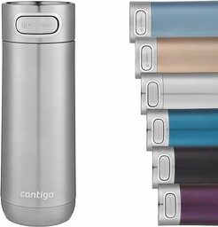 Contigo Luxe Autoseal Kubek podróżny ze stali nierdzewnej, termos próżniowy, szczelny, nadaje się do mycia w zmywarce, kubek do kawy z łatwą do czyszczenia pokrywką, bez BPA, stal nierdzewna, 470 ml