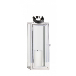 Villa Collection NORDIC Lampion ze Skórzanym Uchwytem 39 cm Srebrny