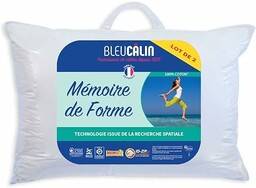 Bleu Câlin Zestaw 2 ergonomicznych prostokątnych poduszek z pamięcią kształtu, pianka z pamięcią kształtu i włókna poliestrowego, 50x70 cm