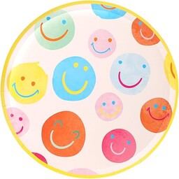 Talking Tables 10 x szczęśliwy papierowy talerz, dekoracja z uśmiechniętą buźką, jednorazowa, kolorowa zastawa stołowa na 1. urodziny dla dzieci, chłopców, dziewcząt, dorosłych, baby shower, grill,