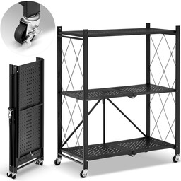 Regał metalowy magazynowy składany HIGHER na kółkach czarny 3 półki mobilny loftowy