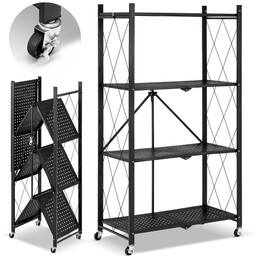 Regał metalowy magazynowy składany HIGHER na kółkach czarny 4 półki mobilny loftowy
