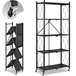 Regał metalowy magazynowy składany HIGHER na kółkach czarny 5 półki mobilny loftowy