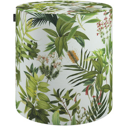 Puf Barrel, zielono-czerwona roślinność na białym tle, ø40, wys. 40 cm, Flowers