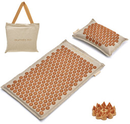 Akumata ECO polska ekologiczna mata do akupresury z poduszką - naturalny len-złoty