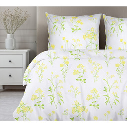 Greno Pościel bawełniana 160x200 Bratku biała żółta kwiaty Premium Bielbaw